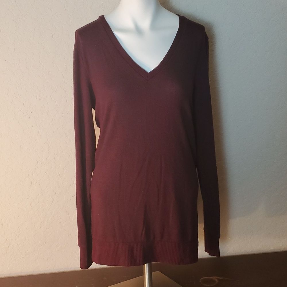 Lucky Brand Burgundy V-Neck Sweater Women's S/P Soft Knit Pullover Tunic Maroon - Picture 4 of 14